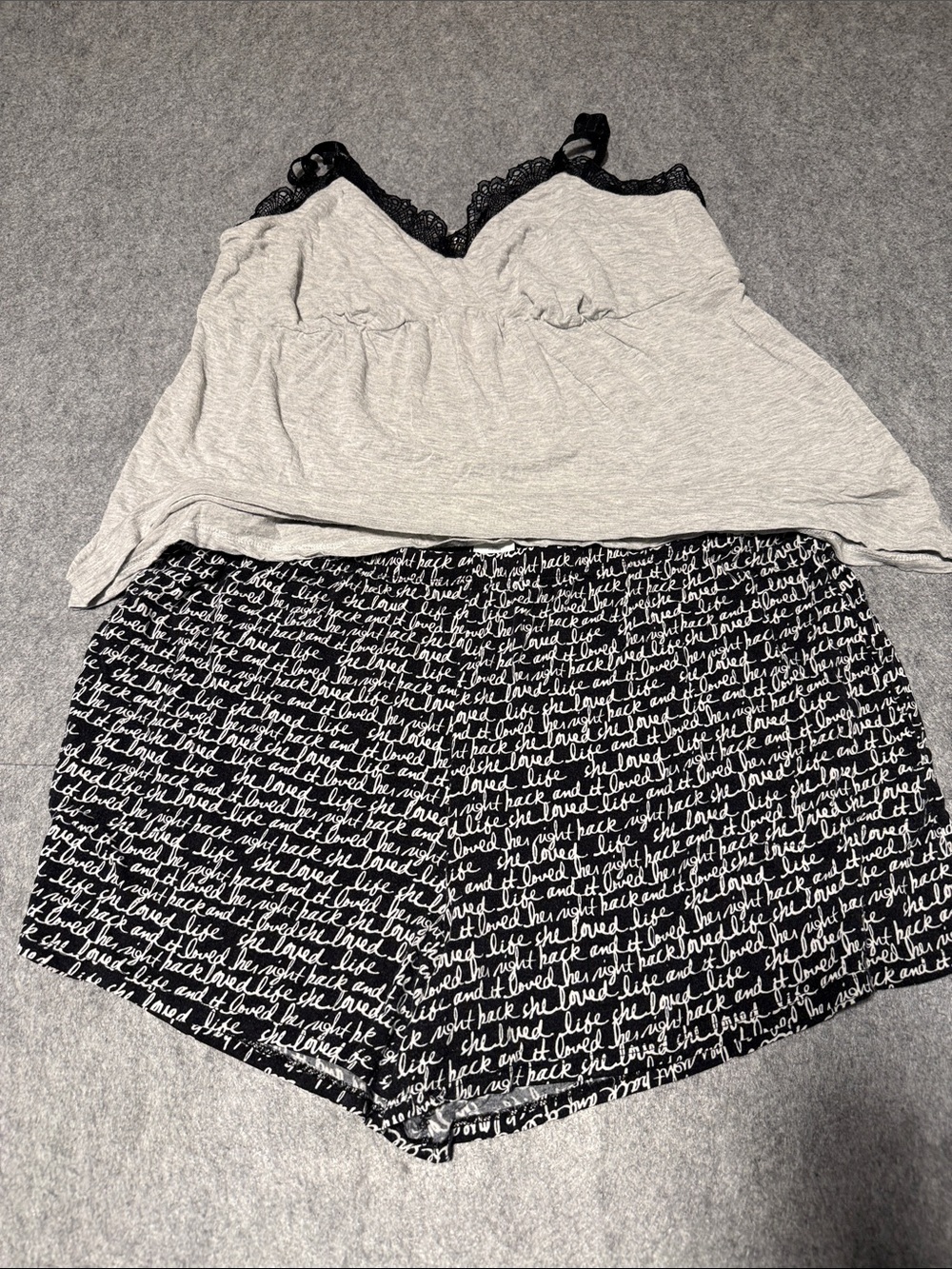 🥳 5 for $25 BUNDLE Soma PJ Set Gray Lace-Trim Cami with Black Script Shorts